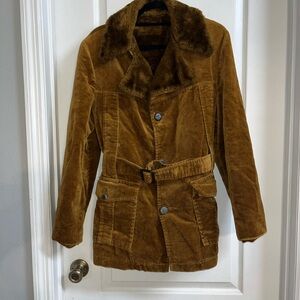 Brown Corduroy Women's Jacket with Faux Fur